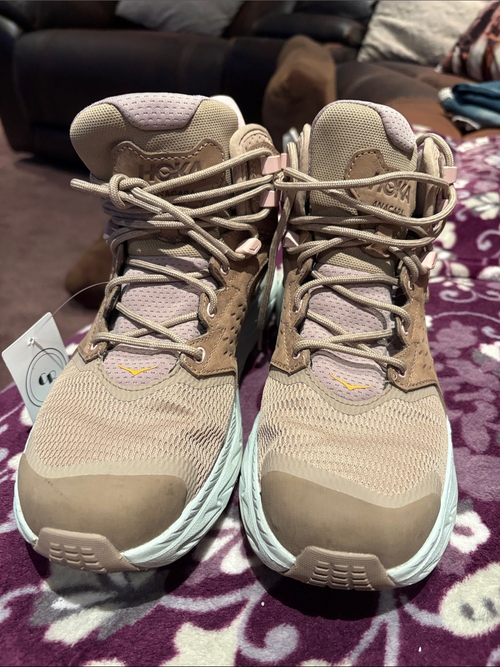 Hoka Women’s Beige and Light Pink Trail Sneakers